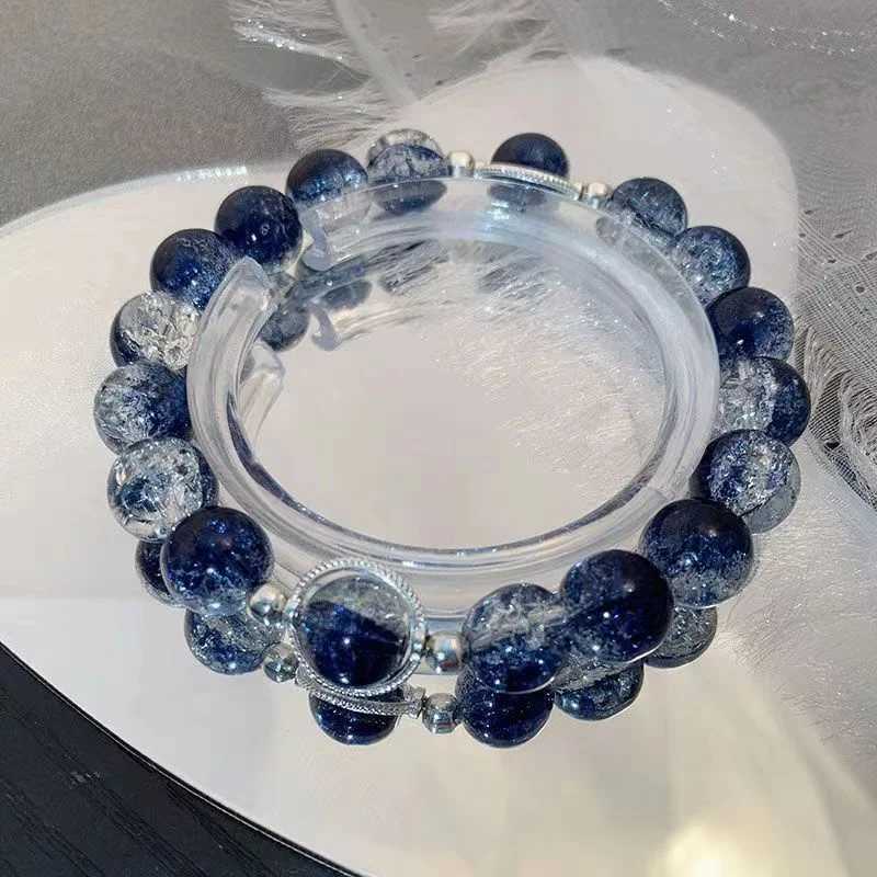 Korean style white bead moon bracelet for women retro gradient crystal glass bracelet exquisite party jewelry gift W241231