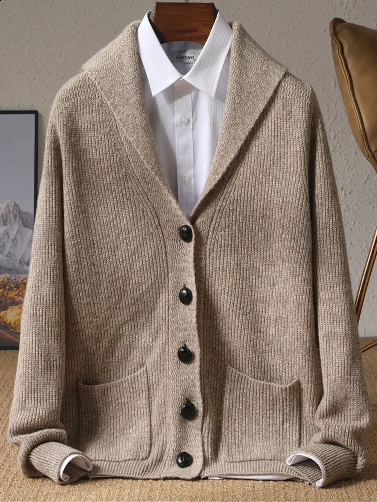 Autumn Winter Cashmere Cardigan Mens V-Neck Thick Knit Coat Fashion Loose Jacquard Sweater Middle-Aged Large Size Jacket Shirt 241230