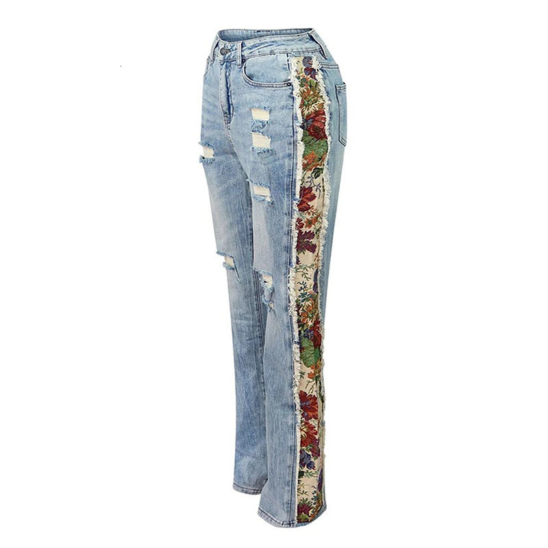 Winter New Items Fashion Two-Piece Set For Women Print Patchwork Denim Coat High Waist Long Jeans Female