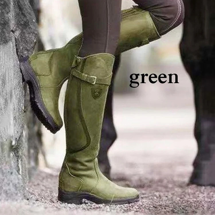 Women Winter Fashion Leather Low Heel Boots Zipper Knight Boots Vintage Outdoor Riding Boots Long Boots Knee High Boots 241231
