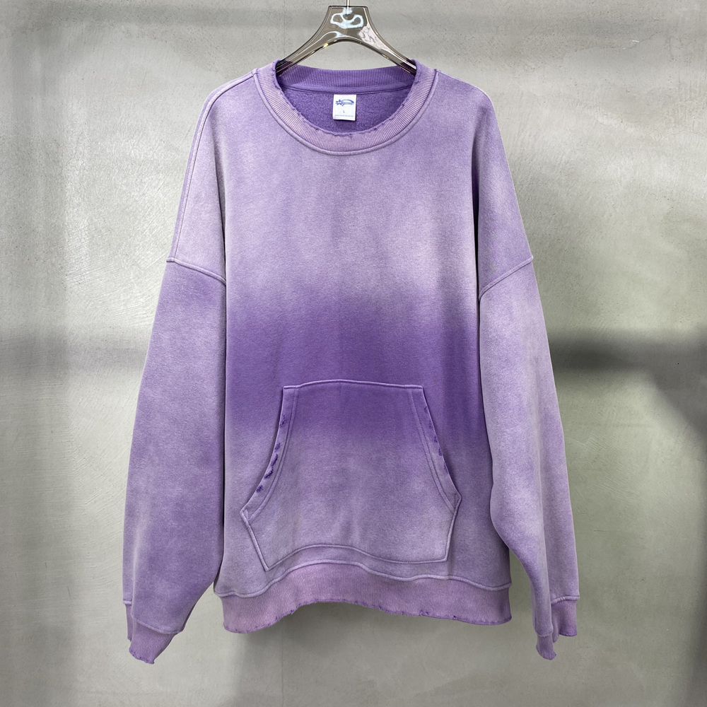 Spray-Dyed Worn Round Neck Sweater Hoodie Men Women Sweatshirt Pullovers