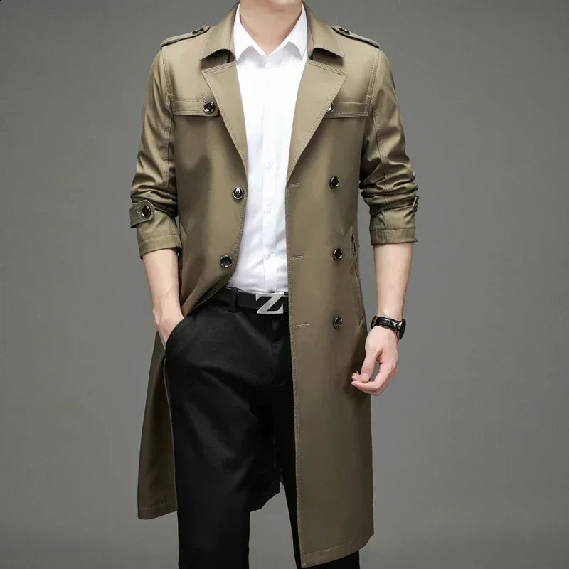 Long Man Trench Coat Autumn High End Business British Party Windbreaker Jacket Trend Versatile Suit Collar Male Top Streetwear 241230