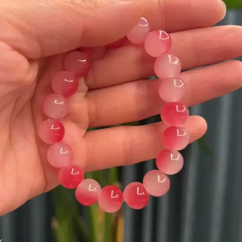 Natural Stone Pink Quartz Crystal Bead Bracelet for Womens Fashion Sweet Spirit Constant Energy Chain Bracelet for Girls Jewelry Gifts W241231