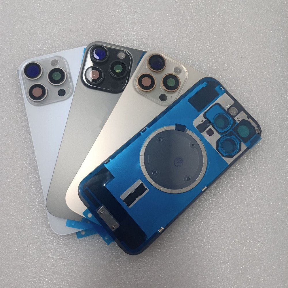 2 in 1 For iPhone 16 15 14 Back Cover Glass With Camera Lens Iron Plate Magnetic Metal Ring Battery Rear Door Housing Chassis Frame panel