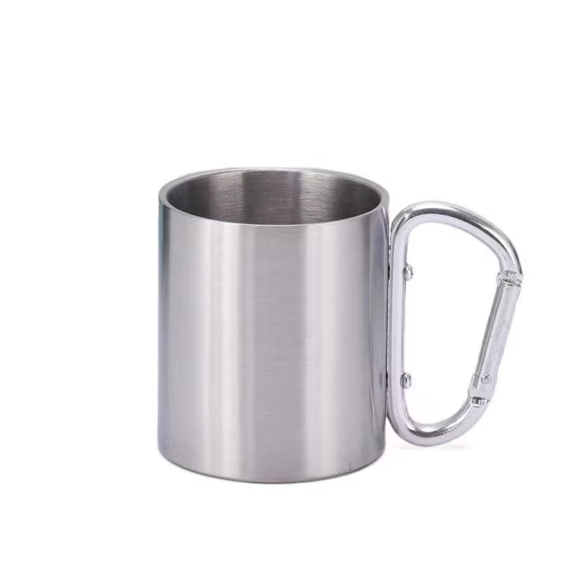 220ml double wall stainless steel coffee camping carabiner mug cup