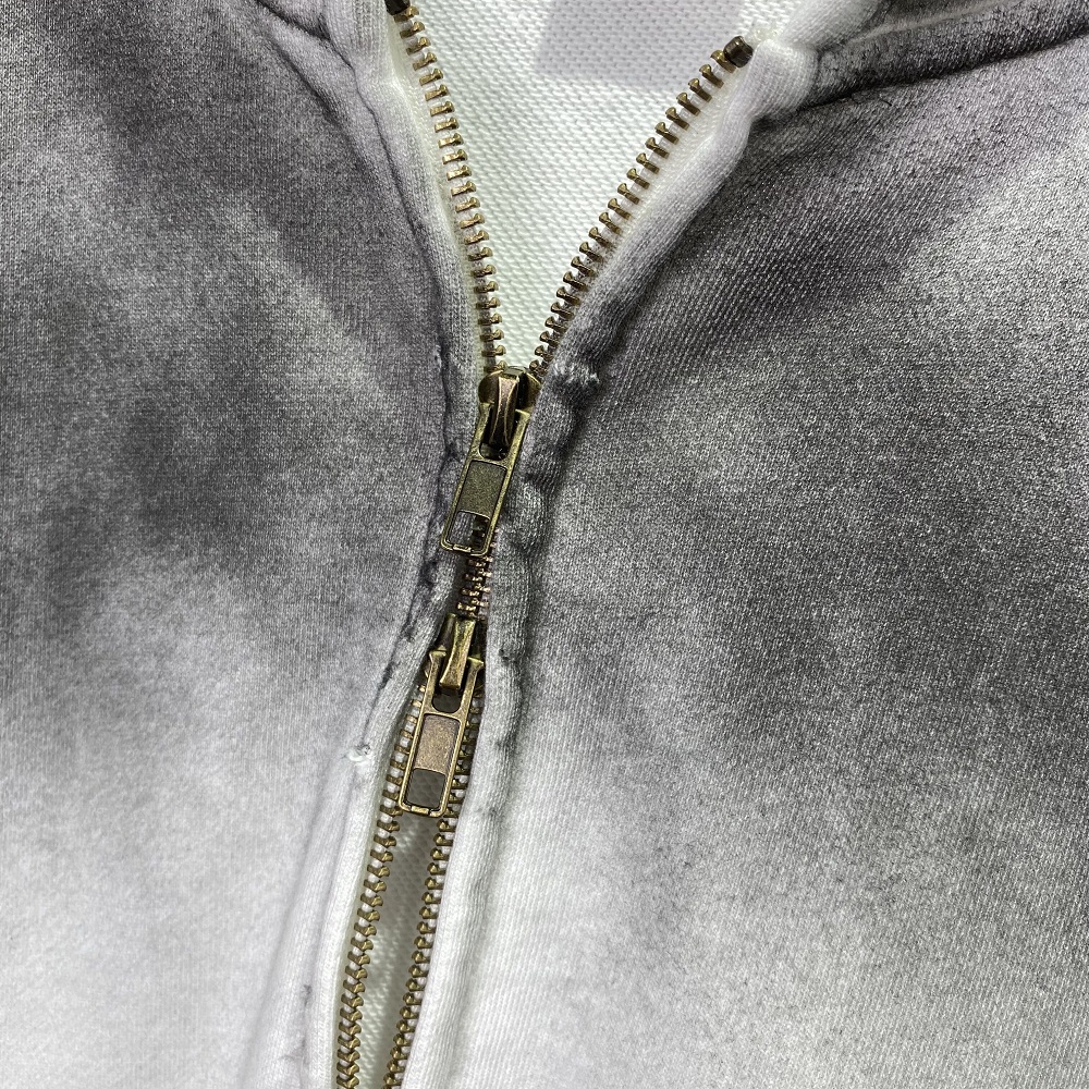 Washed Old Terry Zipper Black Hoodie