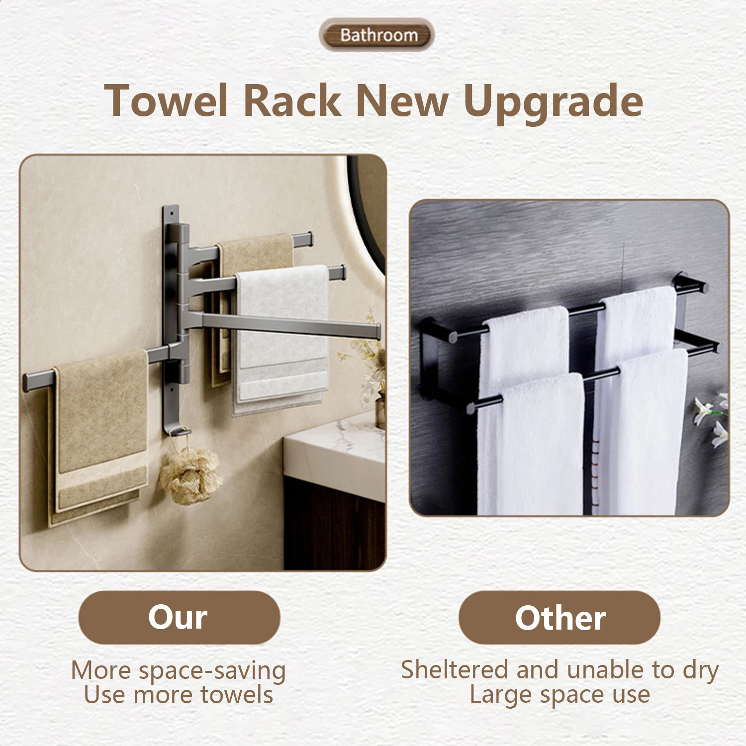 Bathroom Towel Rack Rotatable Towel Holder Space Aluminum 1/2/3/4/5-Bar Towel Hanger Kitchen Hanging Wall Mounted 241230