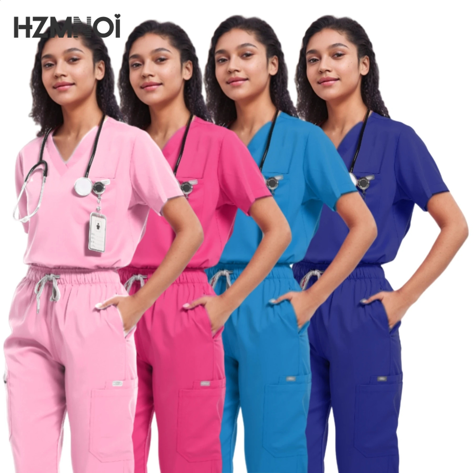 High Quality Nursing Scrubs Women Uniforms Pet Grooming Scrub Set Short Sleeved V-neck Top and Pants Surgery Work Clothes 241230