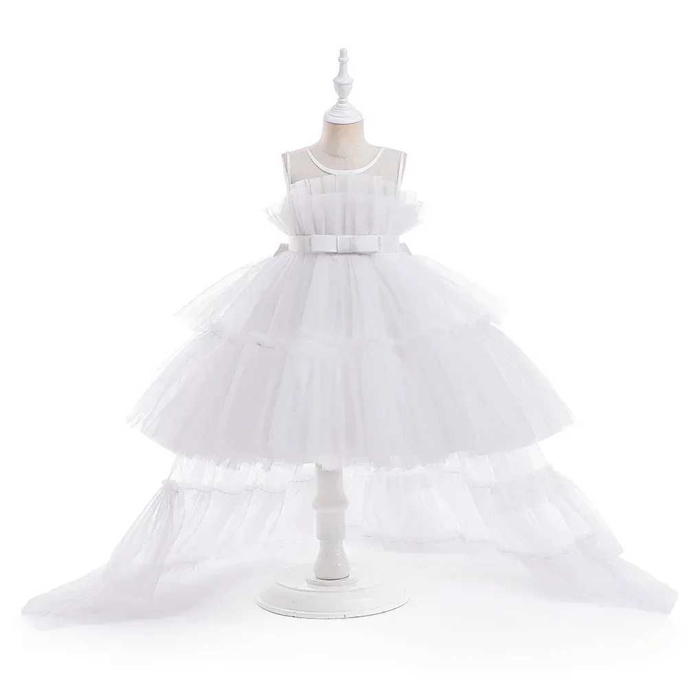 Girl White Tail Summer Dress Fluffy Children Tutu Christmas Princess Birthday Vestido Preschool Baptist Baby Clothing W241231
