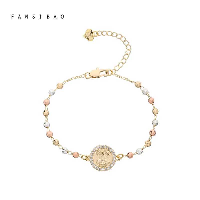 FanSibao Fashion Frontier Maria Statue Tri color Mixed Bead Bracelet Cross Design Womens Exclusive Bracelet W241231