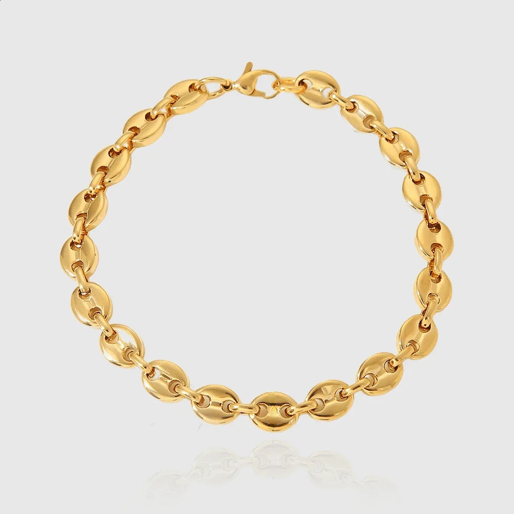 Coffee Beans Pig Nose Chain Bracelet Men Stainless Steel Jewelry Polished Strong Gold Plated Color 241230