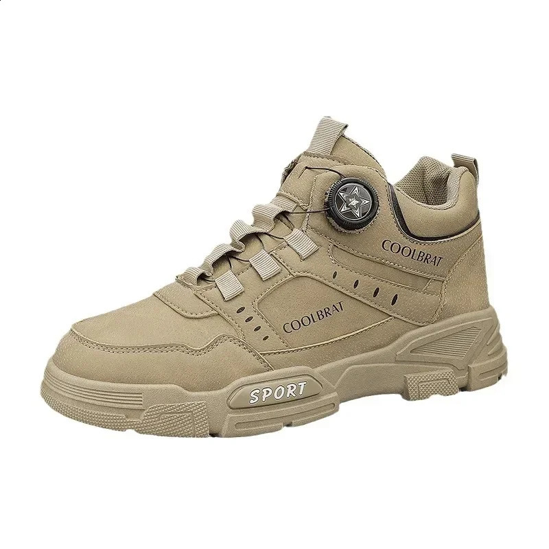 Mens Mountaineering Short Boots Fashion Retro Rotating Button High Top Thick Sole Sports Shoes Outdoor Travel Casual Shoes 241231