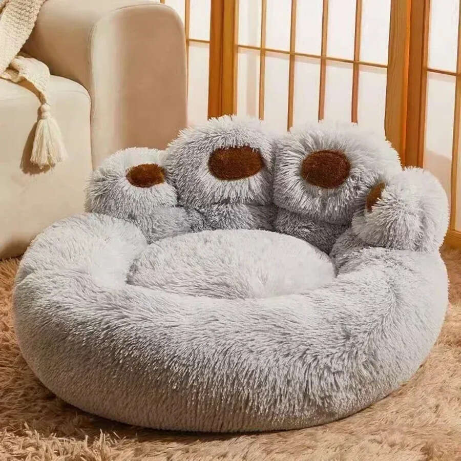 Dog Pet Sofa Beds Winter Warm Mat Bear Paw Shape Basket Puppy Kennel Long Plush Cushion For Medium&Large Dogs Cats Big Supplies S