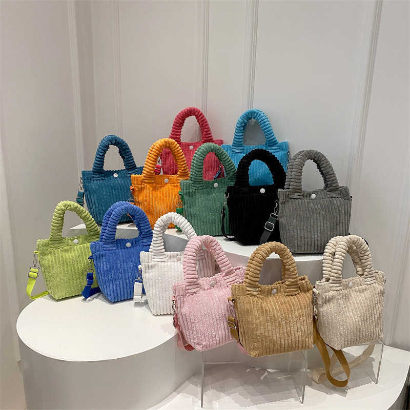 2024 contrasting new corduroy style, simple and large capacity casual single shoulder crossbody handbag, water bucket bag for women 241231