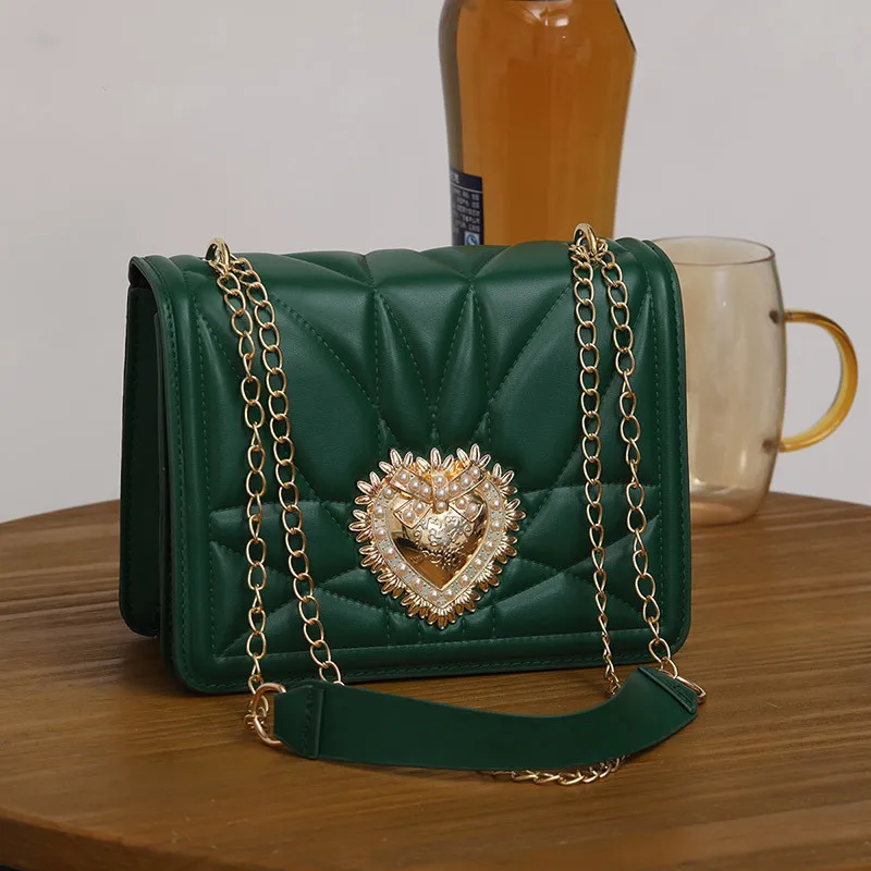 Womens Brown Shoulder Bag Quality Leather TLXT Crossbody Bag for Women Brand Message Vintage Thread Heart Female Bag Chain Flap Bags
