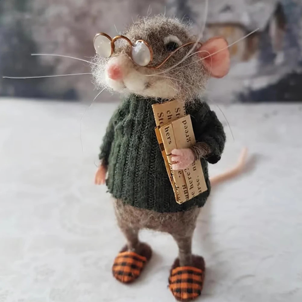 Christmas Needle Felted Mouse Doll DIY Handmade Wool Ornaments Felting Mice Crafts Decorations 241230