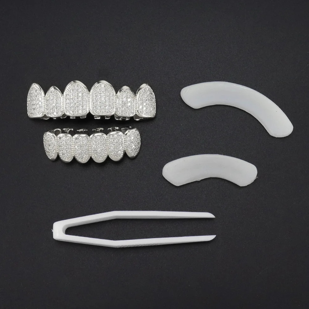 1set Hip Hop Teeth Gold Plated Dental Grills Rock Tooth Caps Crystal Teeth Caps Halloween Tooth 241226