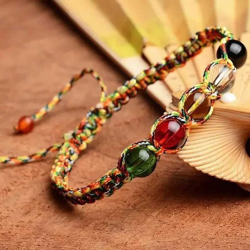 Lucky Bead Bracelet Colored Handmade Braided Rope Bracelet Natural Stone Bead Adjustable Bracelet Neutral Jewelry W241231