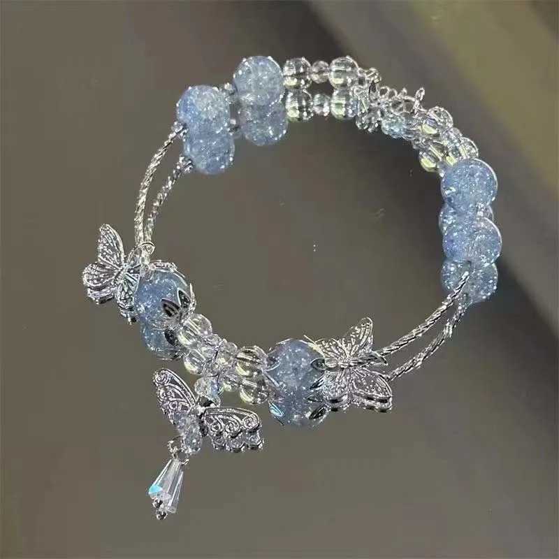 Fashionable blue crystal bead bracelet suitable for women cute star cross fringe charm bracelet party jewelry gift 2024 new W241231