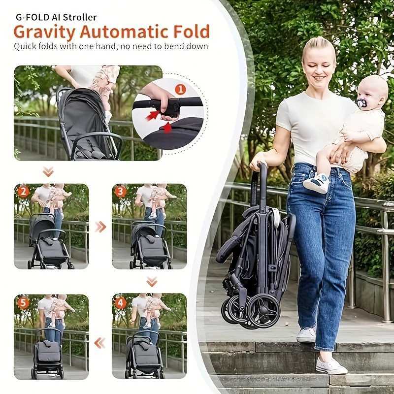 Lightweight Baby Stroller Gravi Automatic Self Folding Travel Stroller for Airplane One-Hand Folding Toddler StrollerXJ241231