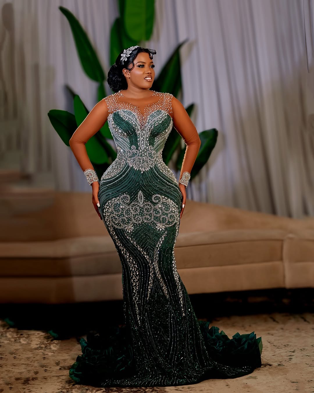 Dark Green Mermaid Prom Dresses 2025 Sequined Crystals Luxurious Evening Formal Party Second Birthday Engagement Gowns Plus Size Dress For Special Occ