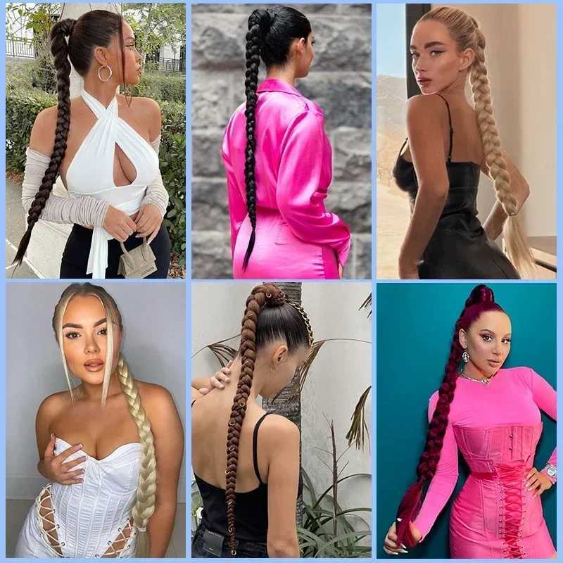 Long natural DIY braided ponytail extension 30 inches straight wrapped ponytail synthetic fake ponytail W241230