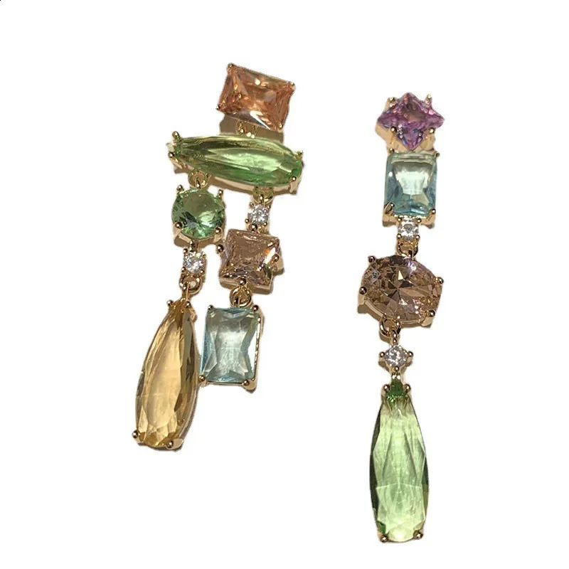 Geometric Square Dangle Earrings with Transparent and Colorful Cube for Women 241230