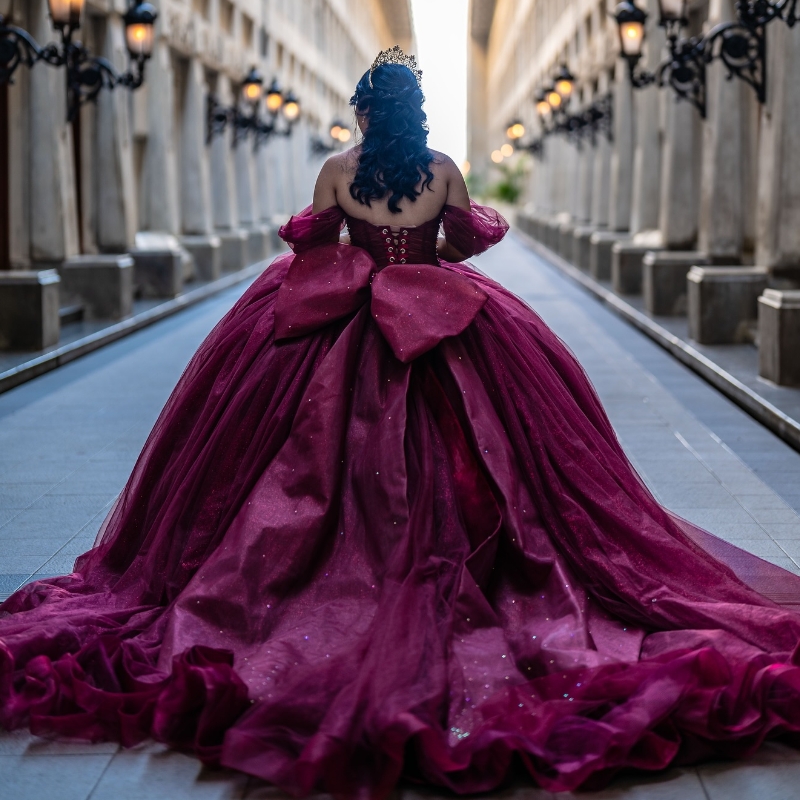 Red Sparkly Quinceanera Dresses Off The Shoulder Beads Crystal Bow Ball Gown Sweet 16 Dress Party Birthday Vestidos De 15 Anos