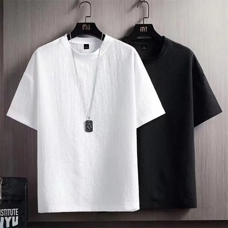 Mens Casual ShortSleeved Summer HalfSleeved Loose Fashion TShirt Base Shirt High Quality Polyester Solid Color 241223