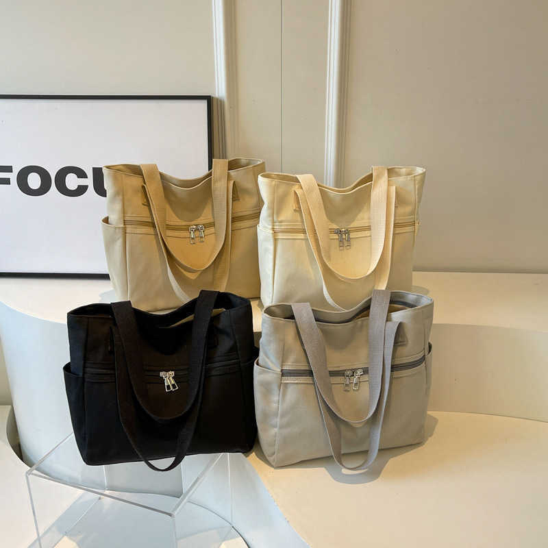 Canvas 2024 Spring Trendy Fashion New Large Capacity Multi functional Shopping Bag Simple Single Shoulder Handheld Women's Bag 241231