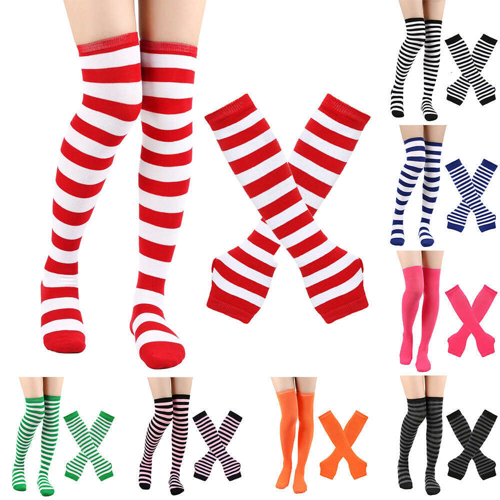 Striped Gloves, Knee High Long Socks, Halloween Cosplay Party Costume Set