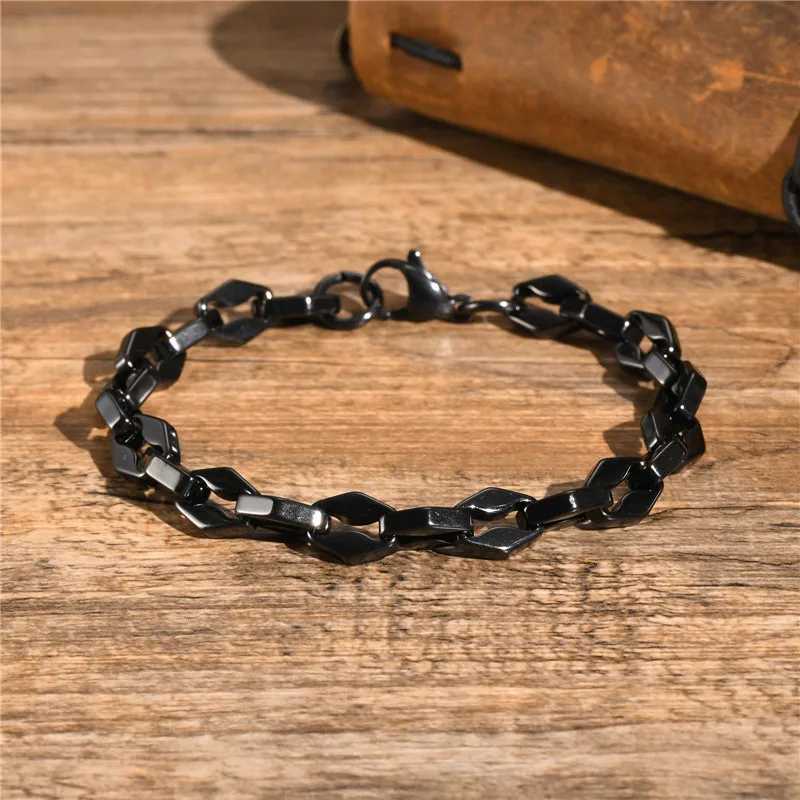 LETI stainless steel block handmade chain link bracelet mens diamond chain link wristband punk rock jewelry gift W241231