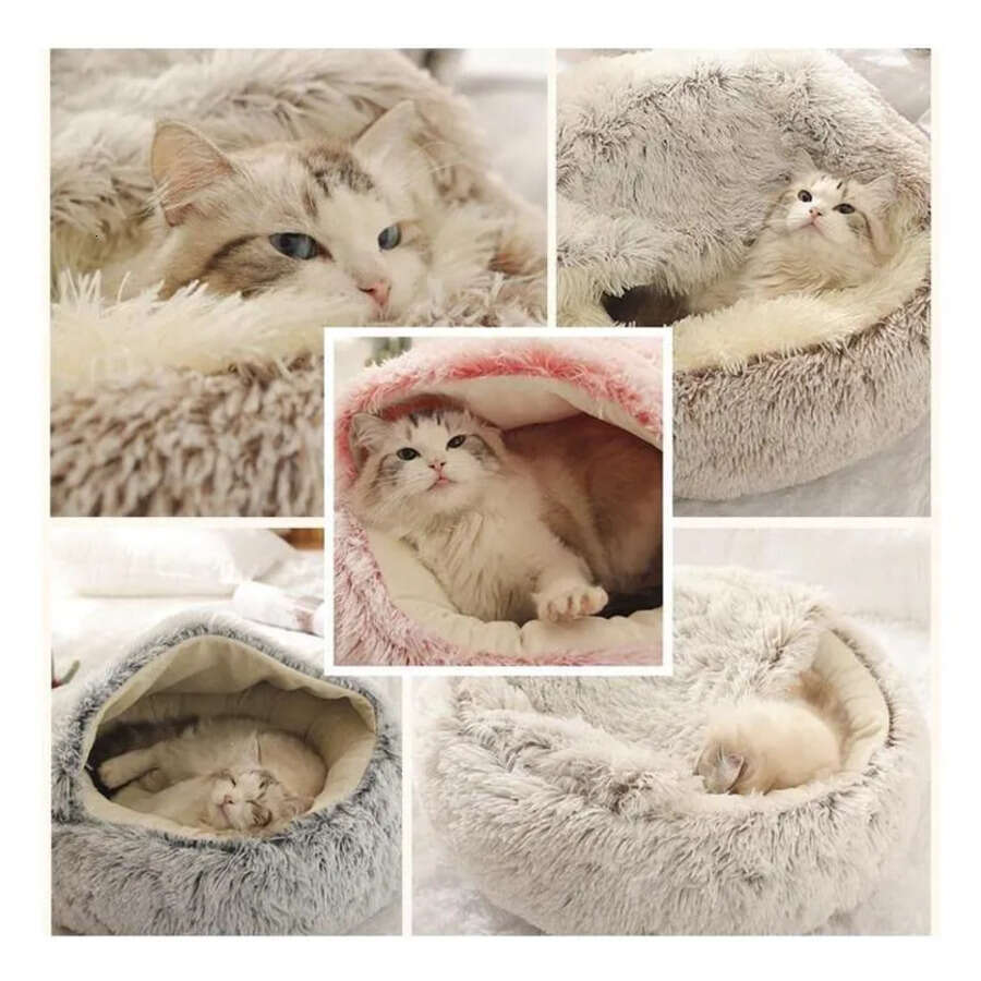 Dog Large Bed Round Donut Calming Cat Beds Anti Anxiety Cave With Hooded Blanket For Warmth And Security S