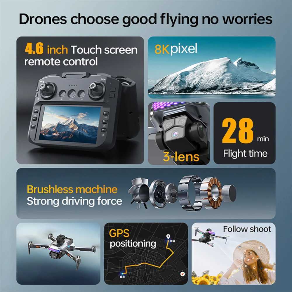 New D27 upgraded version equipped with Sn LCD transmission memory card drone 8K high-definition 5G GPS professional aerial photography RC drone 5KMXJ2