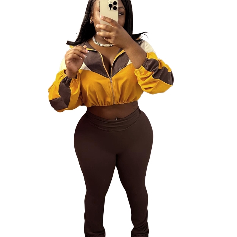 Women Tracksuits Two Pieces Set 2025 New Sports And Casual With Color Blocking Exposed Navel High Waist And Micro Horn 6 Colours