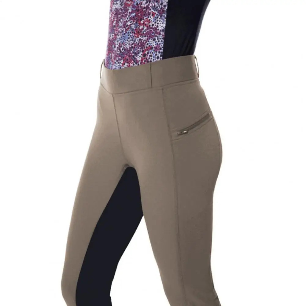 Women Pants High Waist Elastic Waistband Slim Fit Zipper Pockets Horse Riding Equestrian Long Trousers 241228