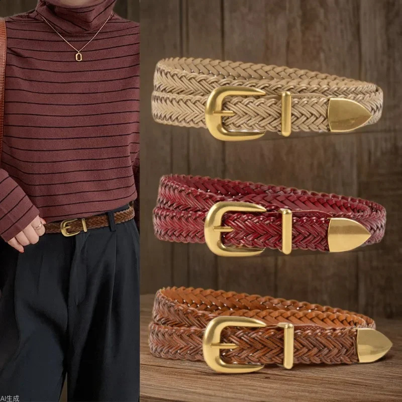 Rhododendron bird woven womens belt paired with jeans and casual pants decoration versatile womens belt 241226