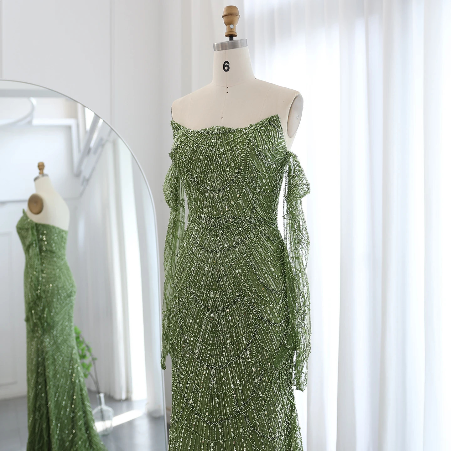 Sharon Said Dubai Mermaid Green Evening Dresses with Gloves Saudi Arabia Women Wedding Party Gowns SS306 Customized 241231