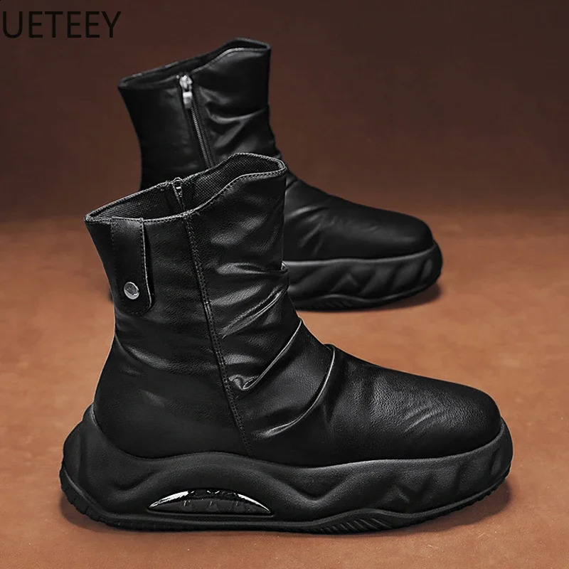 Men Boots High Boot Thickening Lace-up High Tops Hard-wearing Model UETEEY Thick Bottom Fashion Vintage Winter Boot 241231