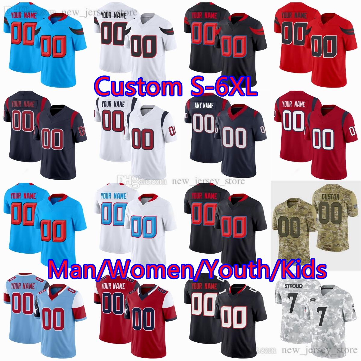 Custom DIY Football 12 NicoCollins Jersey S-6XL Stitched 7Stroud Man Women Youth Kids Boys any name any number