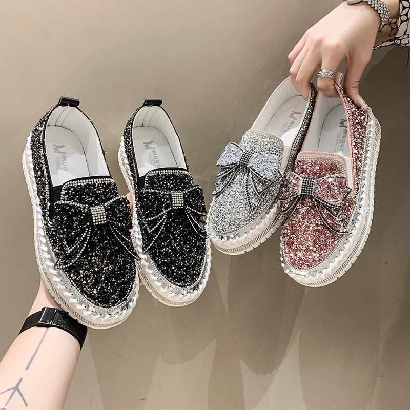 2025 Full Diamond Luxury Women's Shoes Women's Round Headed Casual Sports Shoes Platform Vulcanized Shoes Designer Flat Shoes High Quality W