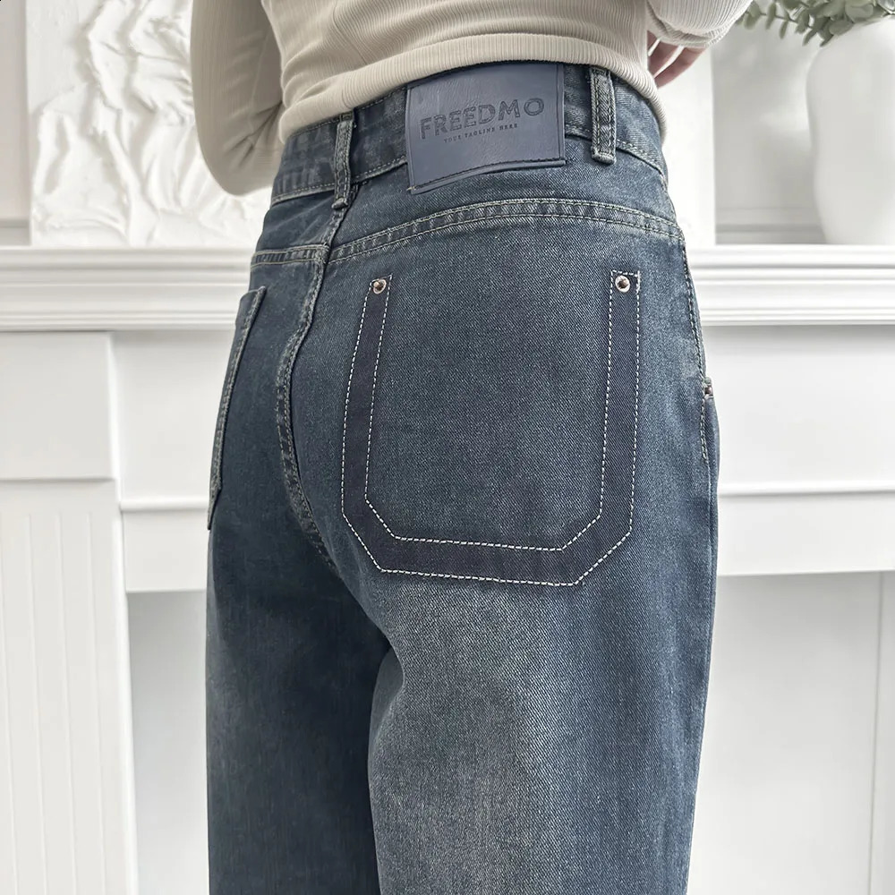 Retro Wide Legged Denim Pants For Female Autumn Winter Fleece lined Thicken Slim Fit Loose High Waist Straight Jeans Women y241227