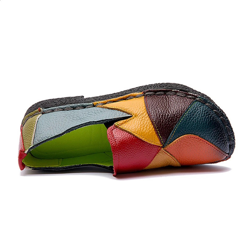 WOIZGIC Female Ladie Mother Genuine Leather Shoes Flats Loafers Moccasins Slip On Colorful Plus Size 41 42 241225