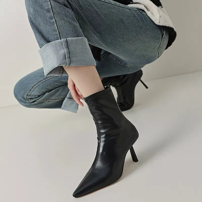 Autumn Winter Pointed Toe Women Ankle Boots Fashion Zipper Shoes Thin High Heel Womens Morder Short Booties D214 241231