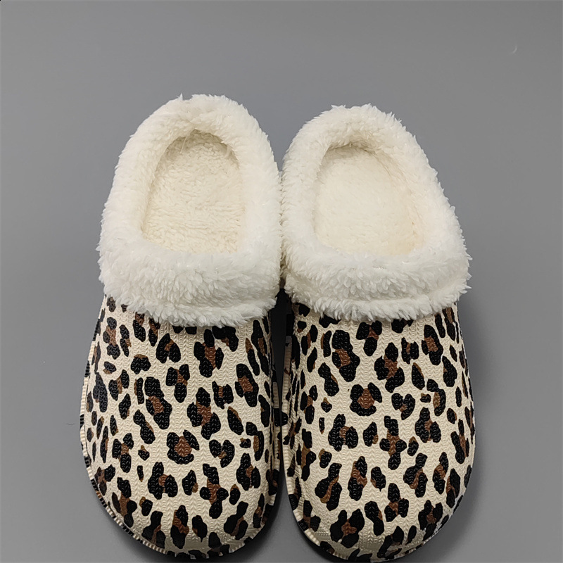 Daily home slippers indoor and outdoor warmth soft bottom home color leopard print wear-resistant unisex 240819
