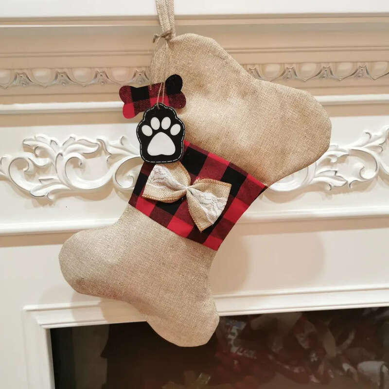 Decoration Stockings Plaid Soc Pet Sock Gift Bag Christmas Tree Decor