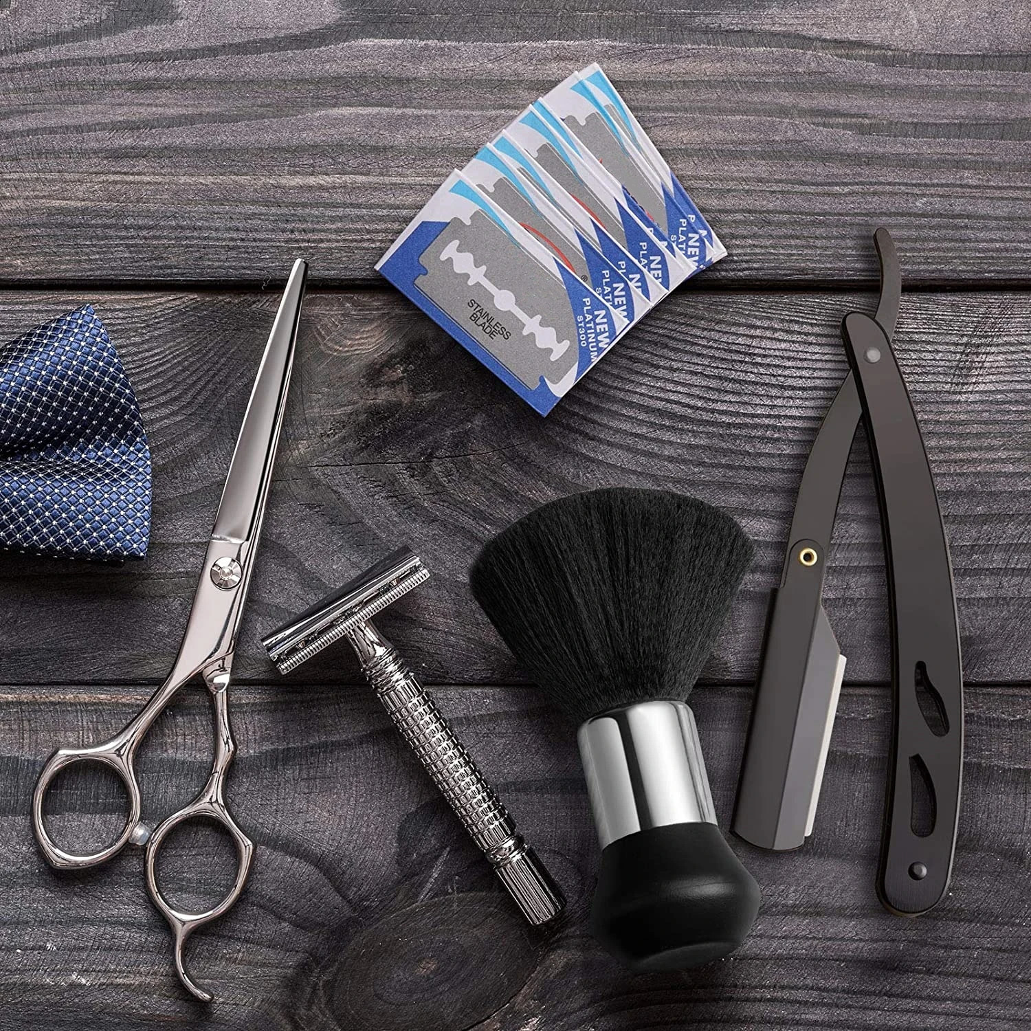 Straight Edge Barber Razor Replaceable Blades Haircut Beard Eyebrow Shaving Tool Manual Depilation Razor with Neck Duster Brush 241230