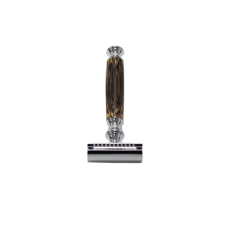 1pcs Wet Shaving Safety Blade Razor Shaver Wooden Handle Barber Mens Manual Beard Hair Care Tool With 5 Blades 241230