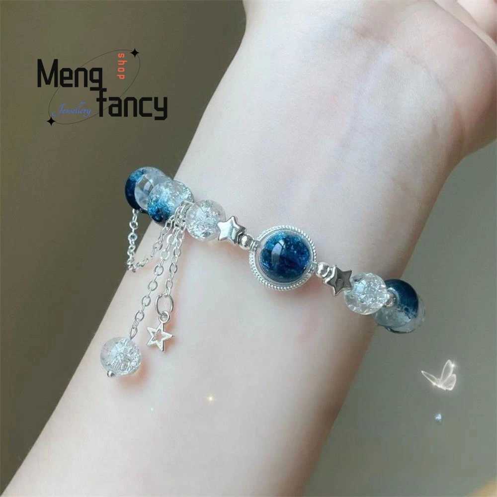 Star River Dangling Butterfly Crush Bead Sweet Colorful Bracelet Niche Design Natural Fashion Jewelry Holiday Gift W241231