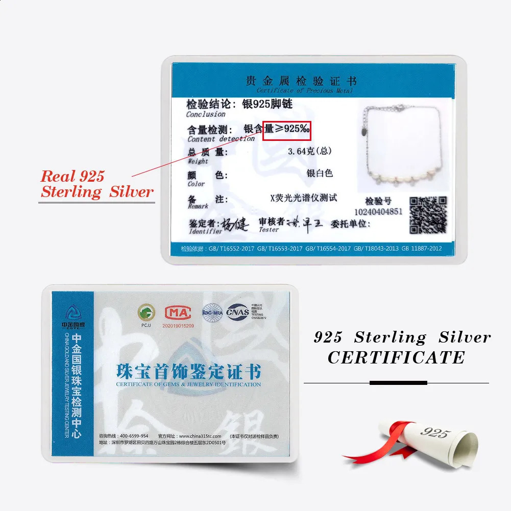 Sterling Silver 925 bracelet Anklet with natural fresh water pearl pendant women 216cm adjustable ankel chain beach jewelry 241226